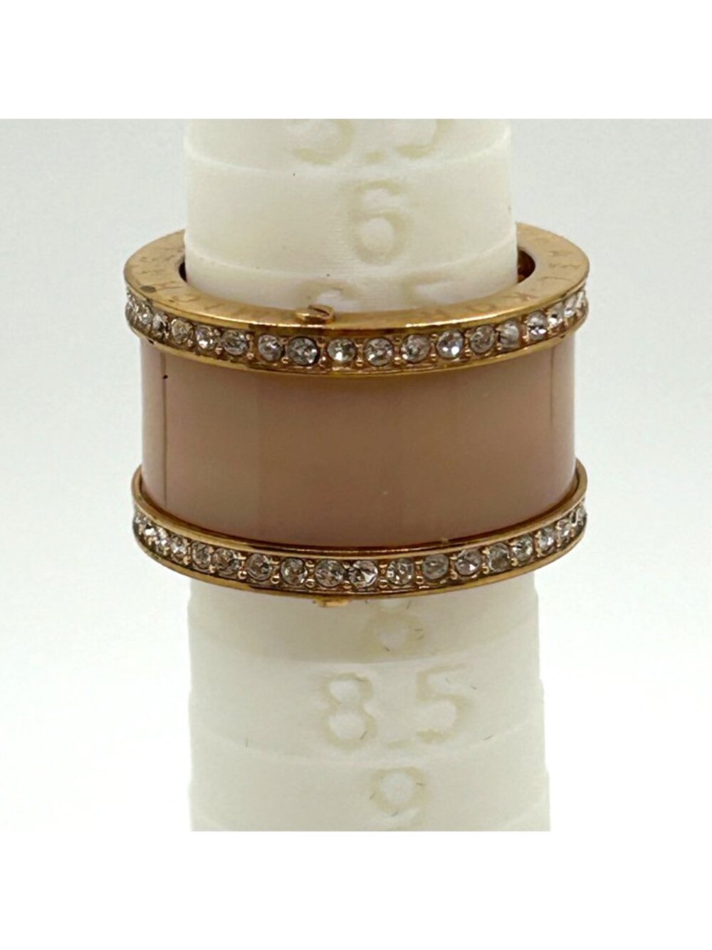 Michael Kors Gold-tone Barrel Ring With Coral Enamel & Crystal Accents Size 8 - Picture 9 of 11